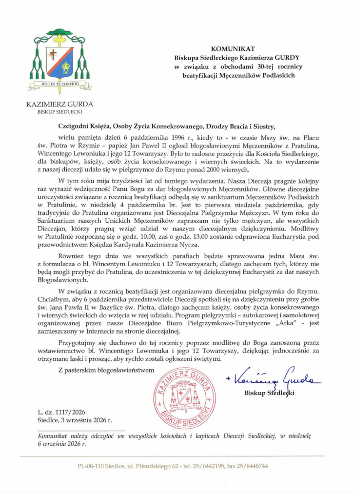 zaproszenie biskupa pielgrzymka mężczyzn 2026